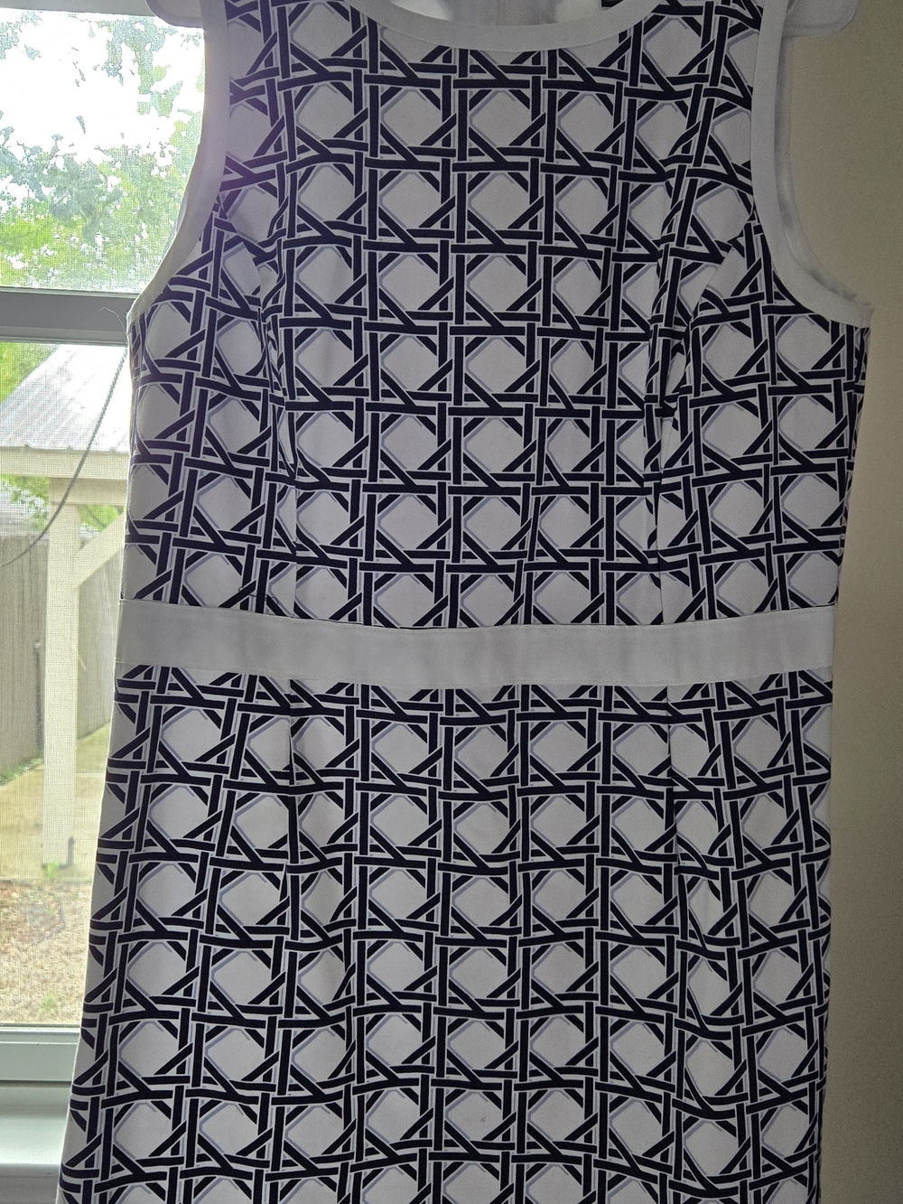 Sleeveless Black & White Geometric Midi Dress